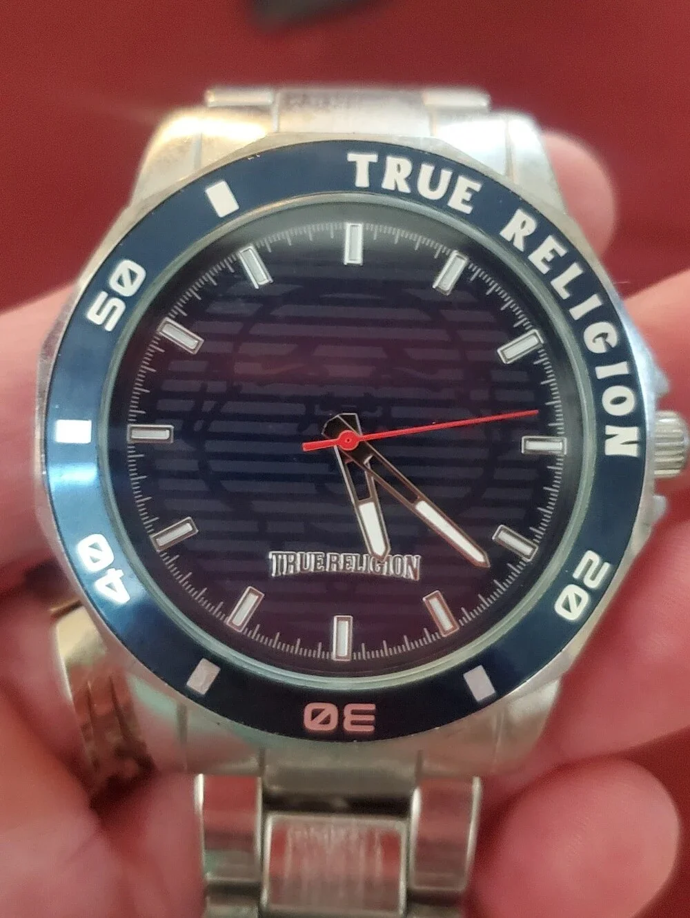 True Religion Silver Stainless Steel Watch with Black Dial